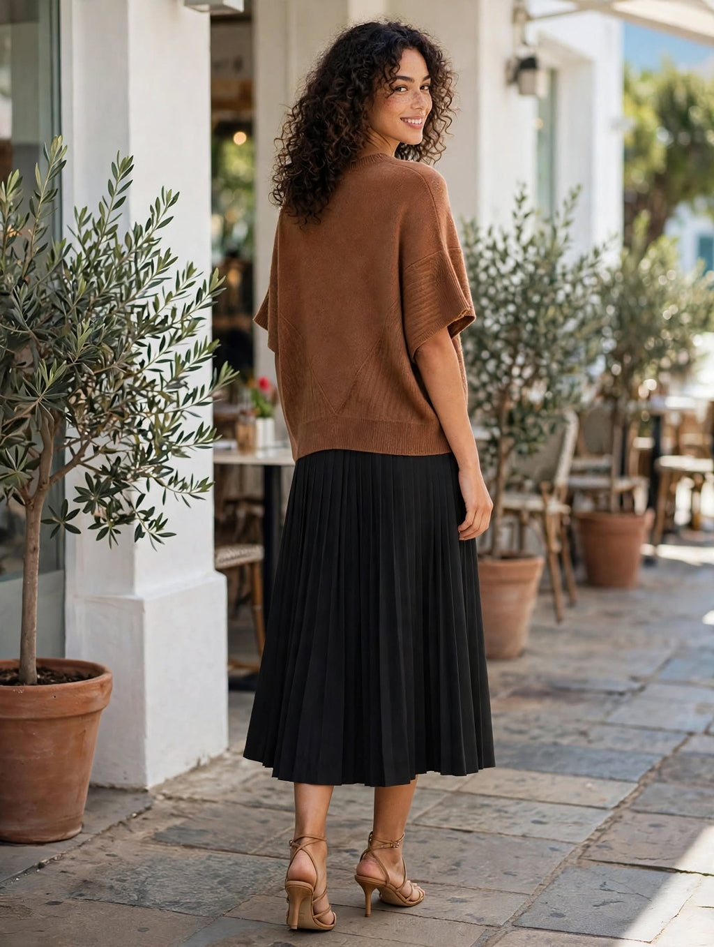 Caramel Short-Sleeve Batwing Poncho Knit - Size Medium