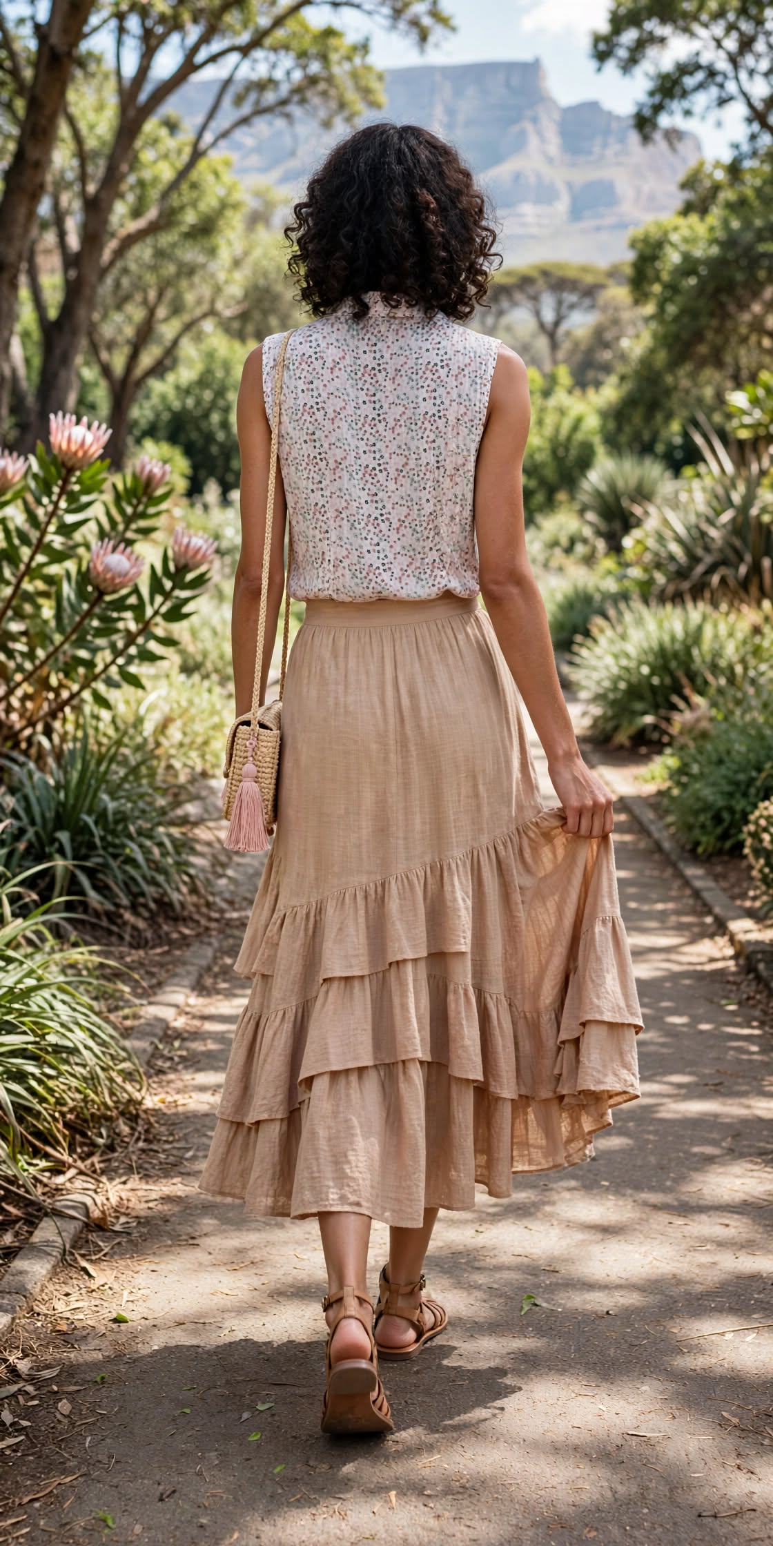 White with Dusty Pink & Black Daisy Sleeveless Ditsy Floral Blouse