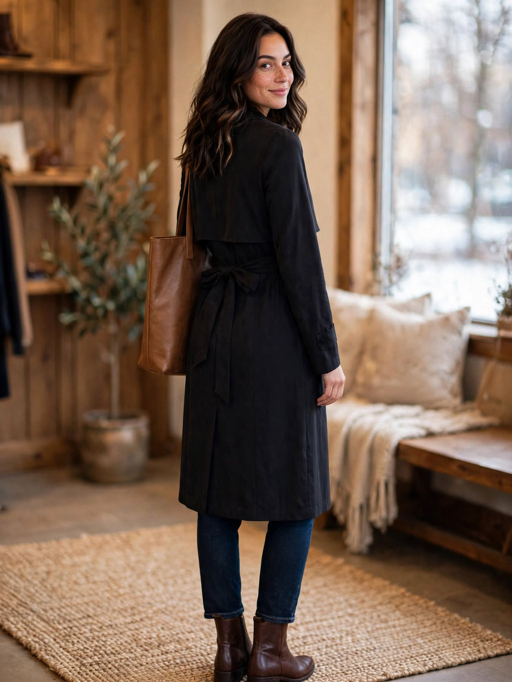 Woolworths Black Belted Trench Coat Jacket - Size 32