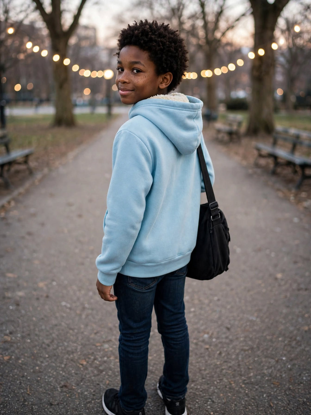 Boys Light Blue "NEW YORK" Hoodie - Fleece Lined Pullover - Size 11 to 12 Years