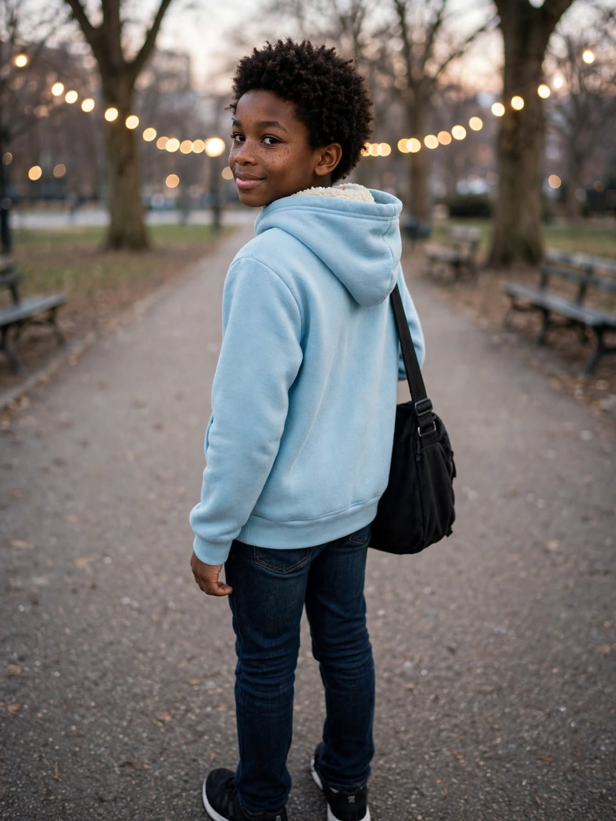 Boys Light Blue "NEW YORK" Hoodie - Fleece Lined Pullover - Size 11 to 12 Years