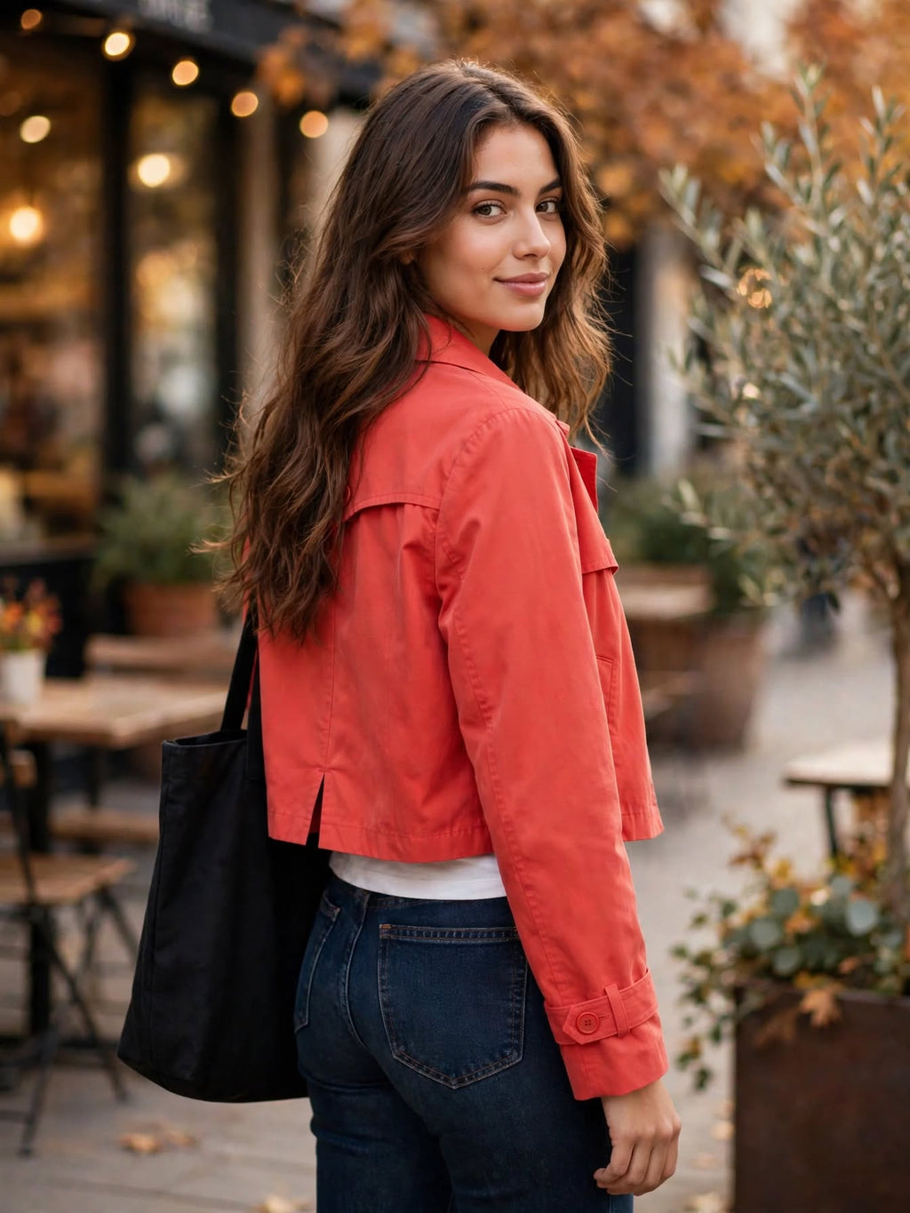 Mozaic Coral Red Cropped Trench Jacket - Size 38