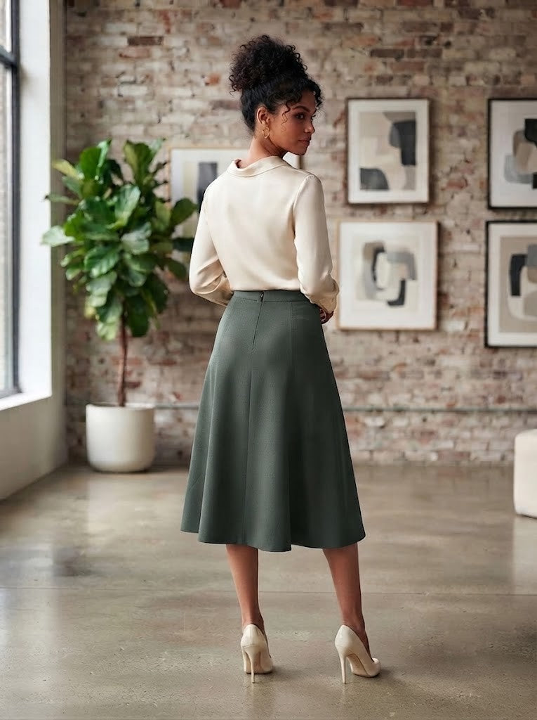 Woolworths A-Line Midi Skirt - Olive Green - Size 38