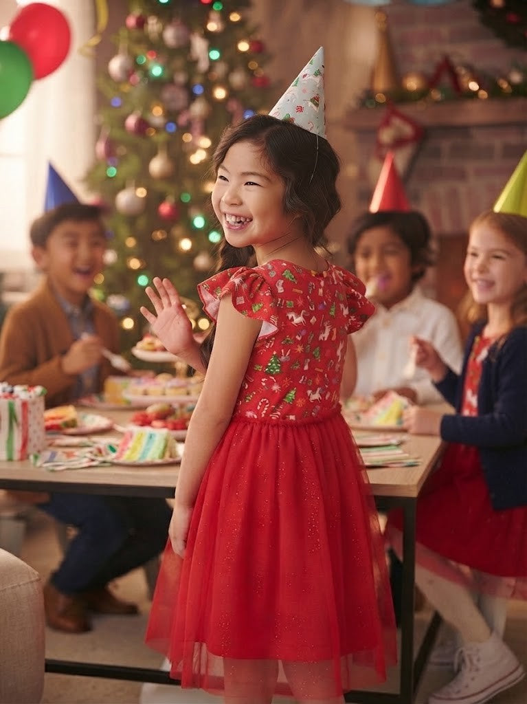 REAL Kids Brand Unicorn & Holiday Print Tulle Dress – Size 11-12 Years