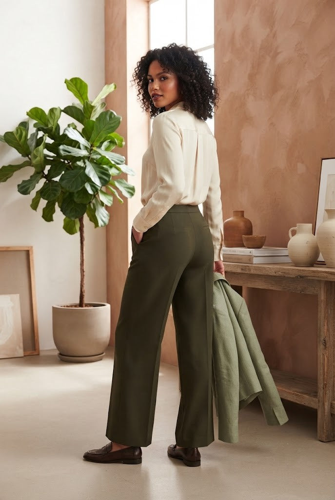 Milady's Dark Olive Green Wide-Leg Pants – Size 2XL (Excellent Condition)