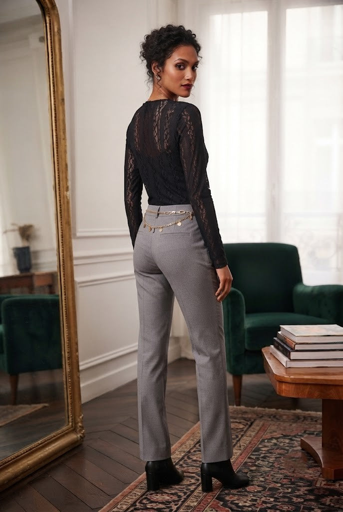 David Jones Classic Collection Black Lace Long-Sleeve Blouse – Size XL