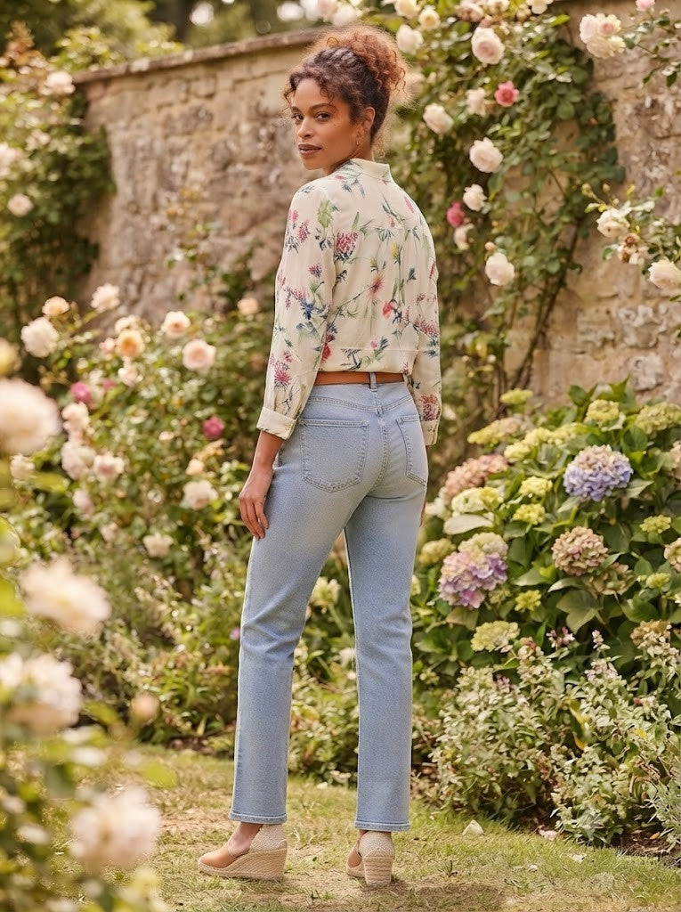 Floral Print V-Neck Relaxed Blouse - Size 44