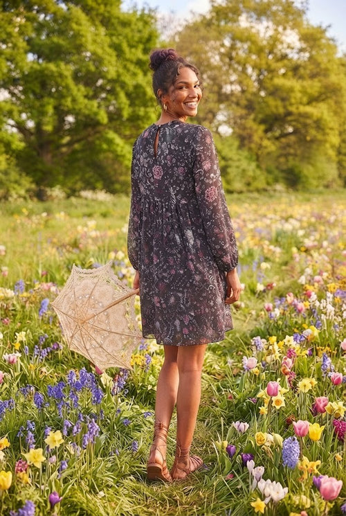 Kelso Printed Long-Sleeve Shift Dress - Size 32