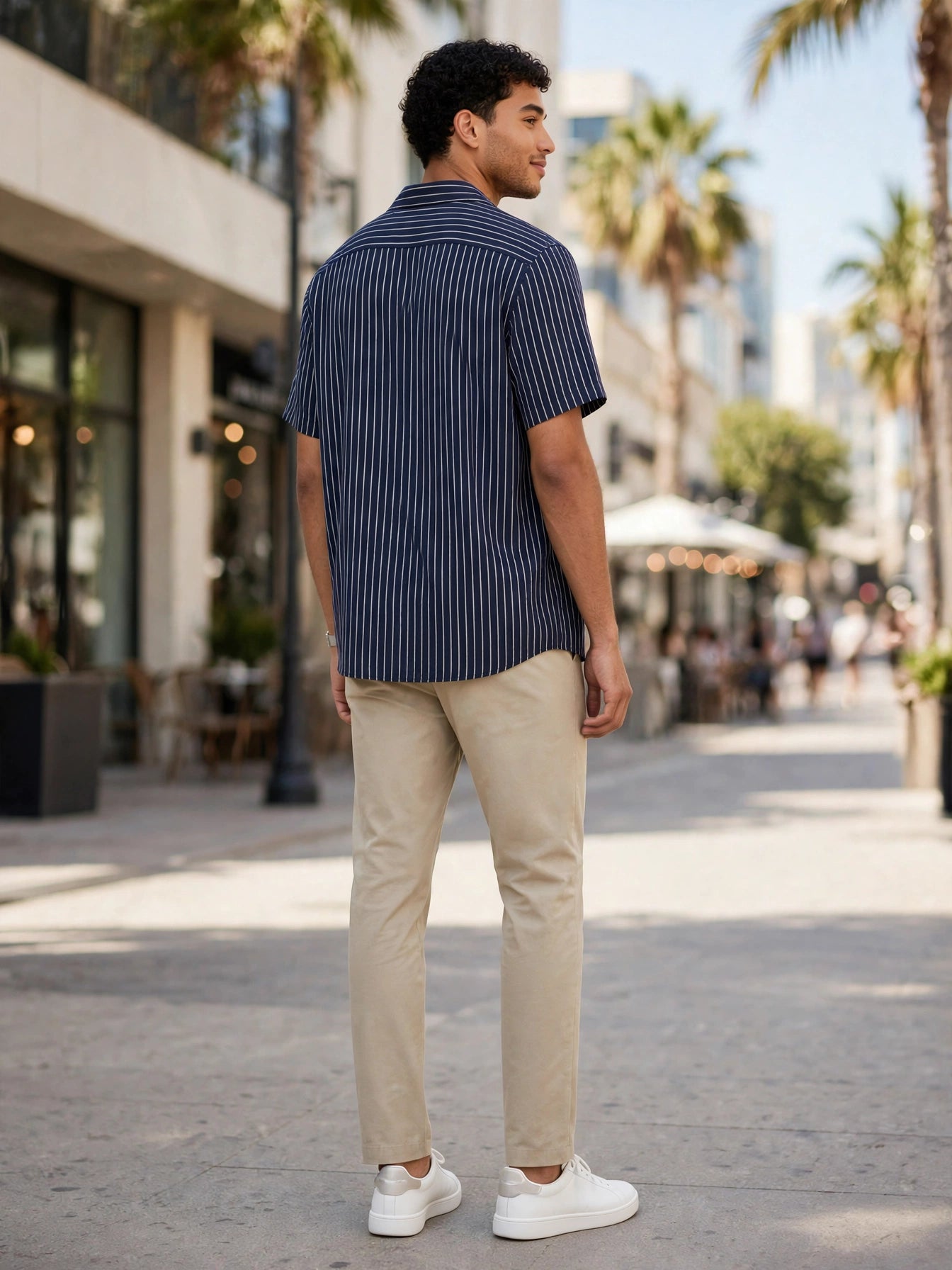 Vintage-Inspired Navy Pinstripe Bowling Shirt - Mens XL