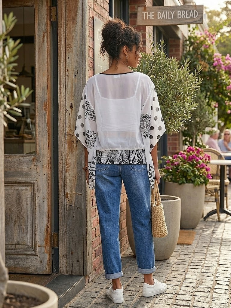Elegant Floral & Polka Dot Print Blouse - Size 36