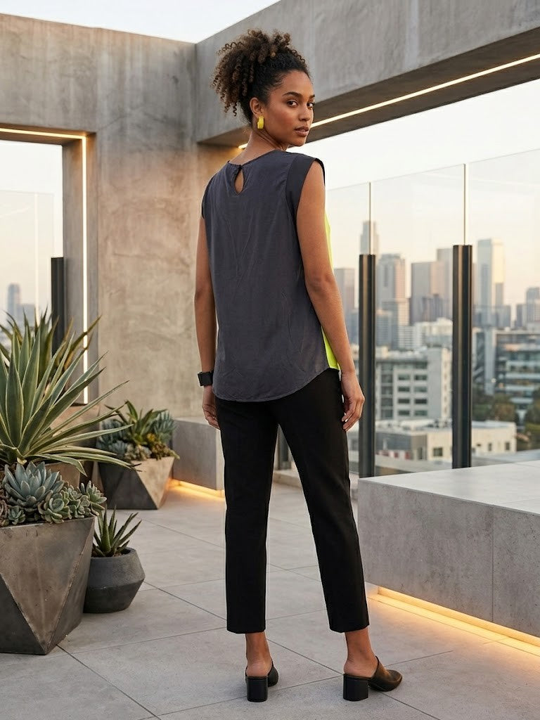Colour-Block Contrast Blouse – Modern Neon & Black – Size Large