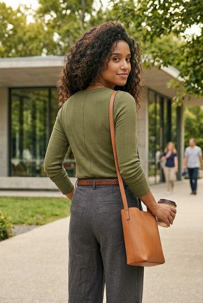 Women's Sage Green Long-Sleeve Top – Size Small, Excellent Condition