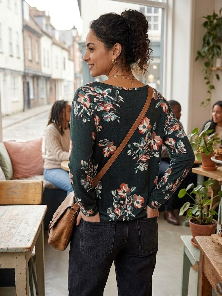 Floral Print Long-Sleeve Blouse – Size 3XL – Excellent Condition