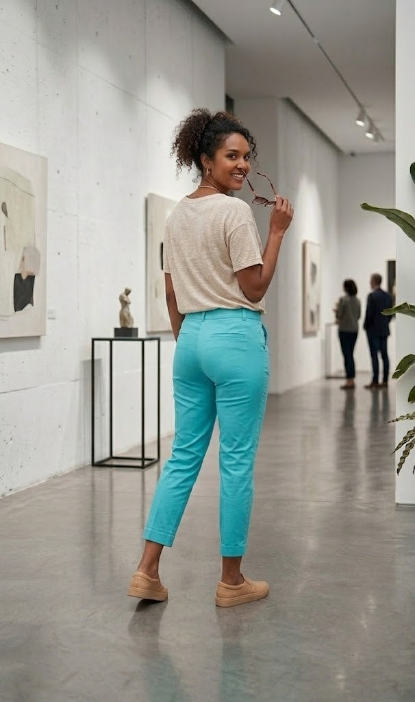 Milady’s Vibrant Teal Cropped Trousers – Size 36 – Excellent Condition