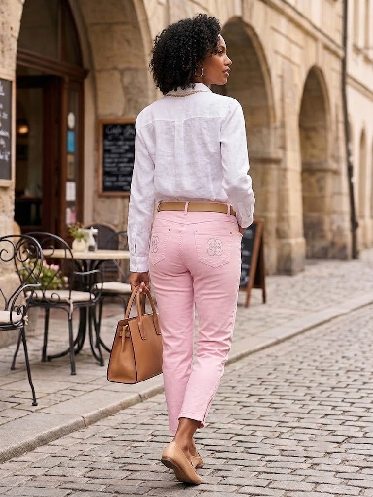 Queenspark Denim Pink Cropped Jeans - Size 38 - Pre-Loved Excellent Condition