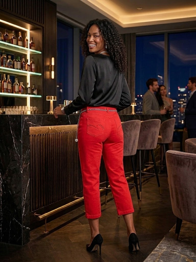 Woolworth Red Cotton-Blend Cropped Pants – Size 37 – Excellent Condition