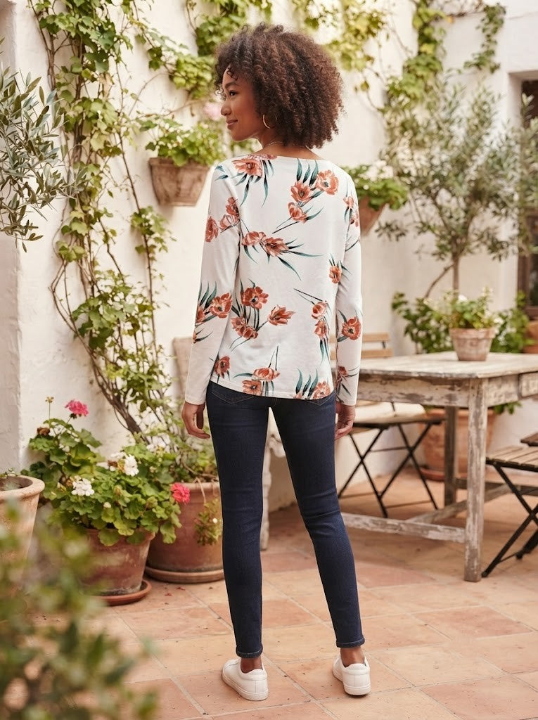 Pre-Loved Floral Print Long-Sleeve Blouse – Size XL