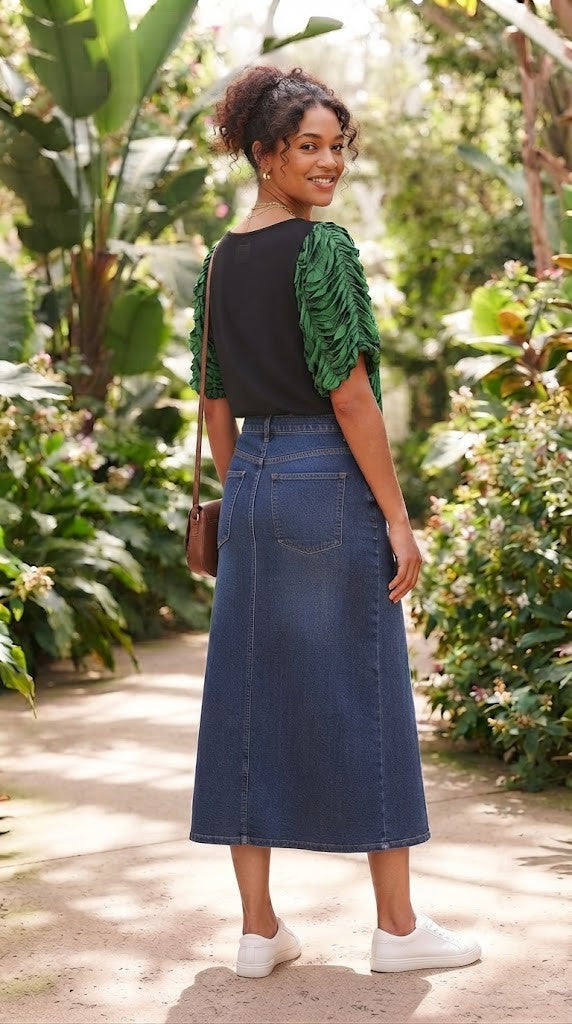 Donna Claire Sophisticated Green & Black Textured Blouse - Size 52 (Excellent Condition)