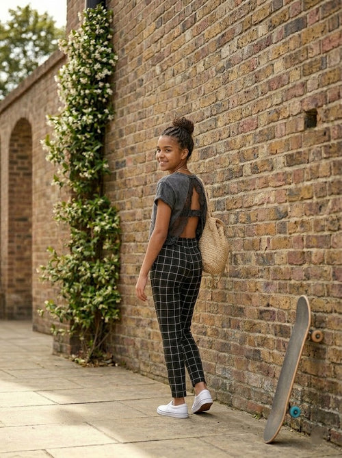 Bloc Trendy Grid-Print Paperbag Waist Pants – Size 13-14 Years