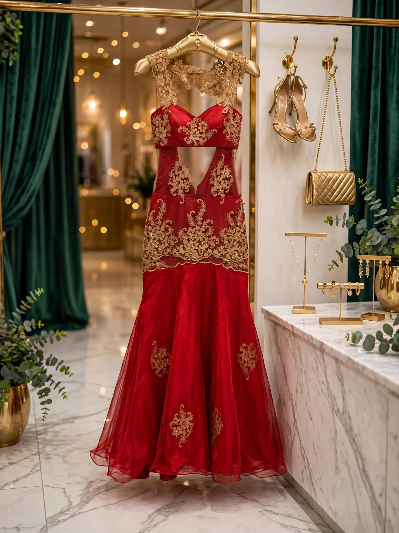Red & Gold Mermaid Matric Dance Gown - Size Small