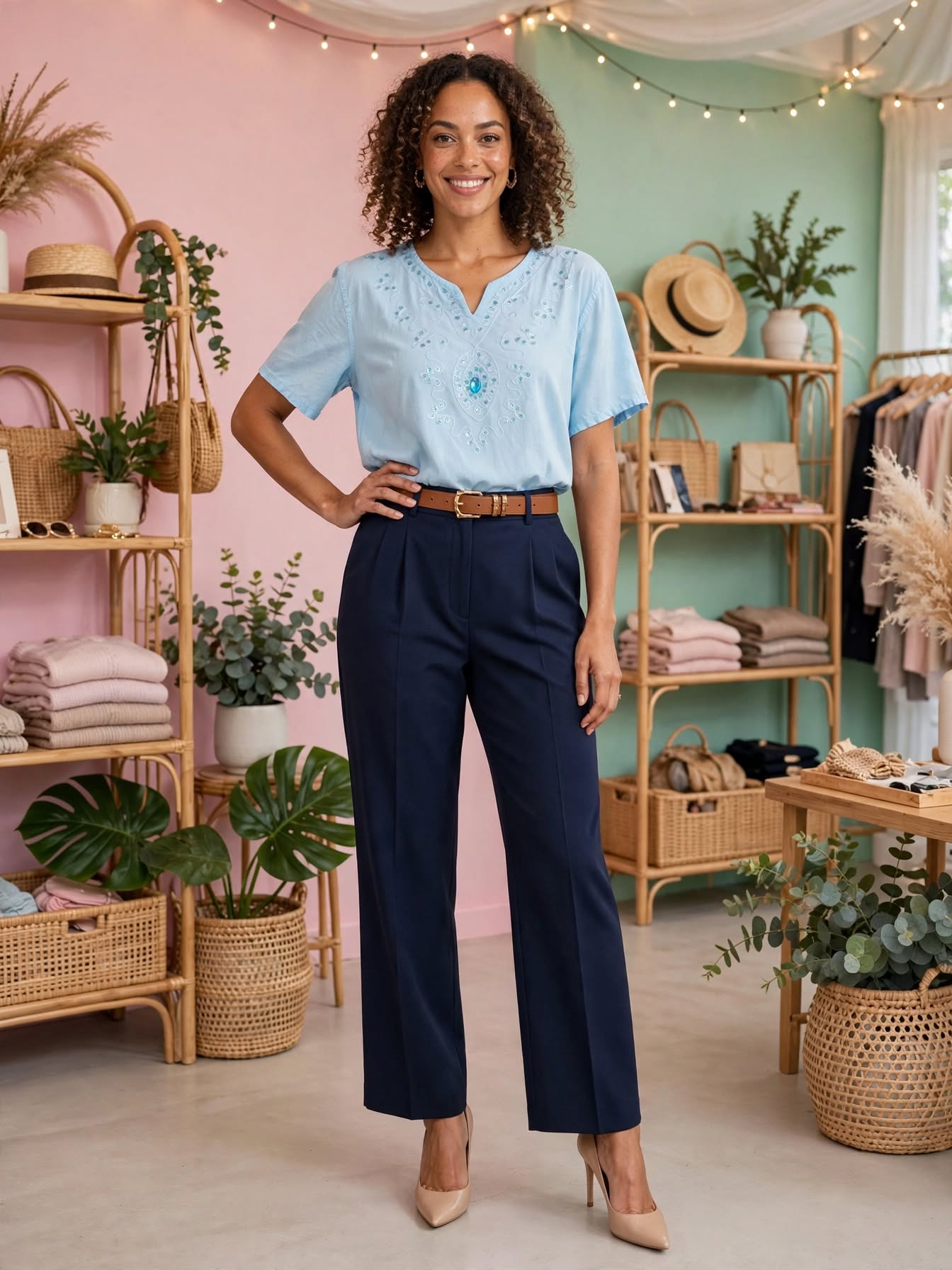 Light Blue Embroidered Boho Blouse - Size 2XL