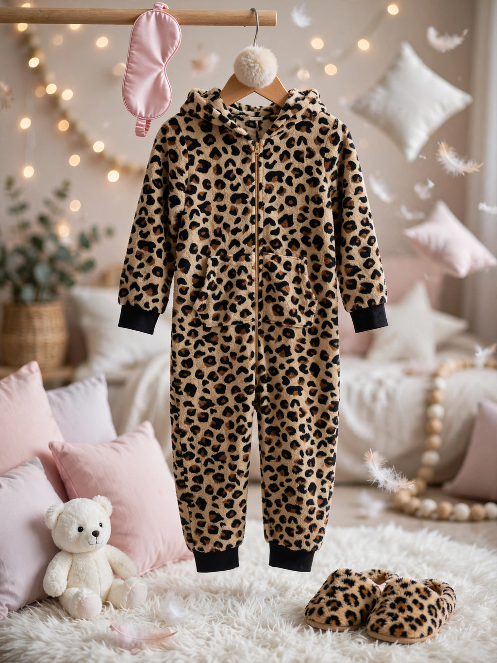 Leopard Print Cozy Hooded Fleece Onesie - Size 9 to 10 Years