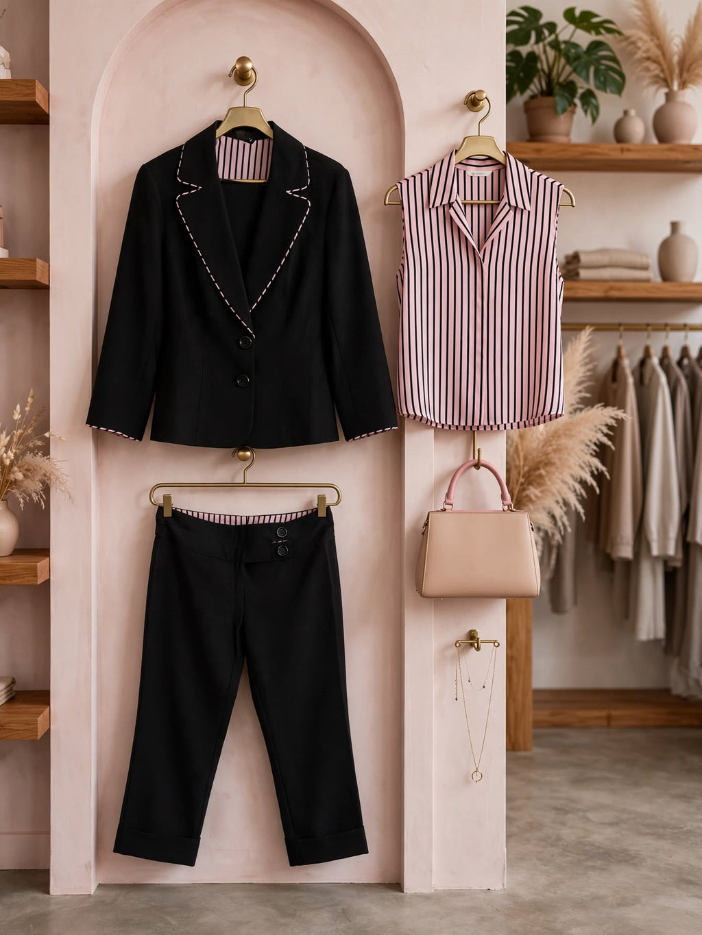 World Wide Wear Black Suit with Pink Stitching - Size 32