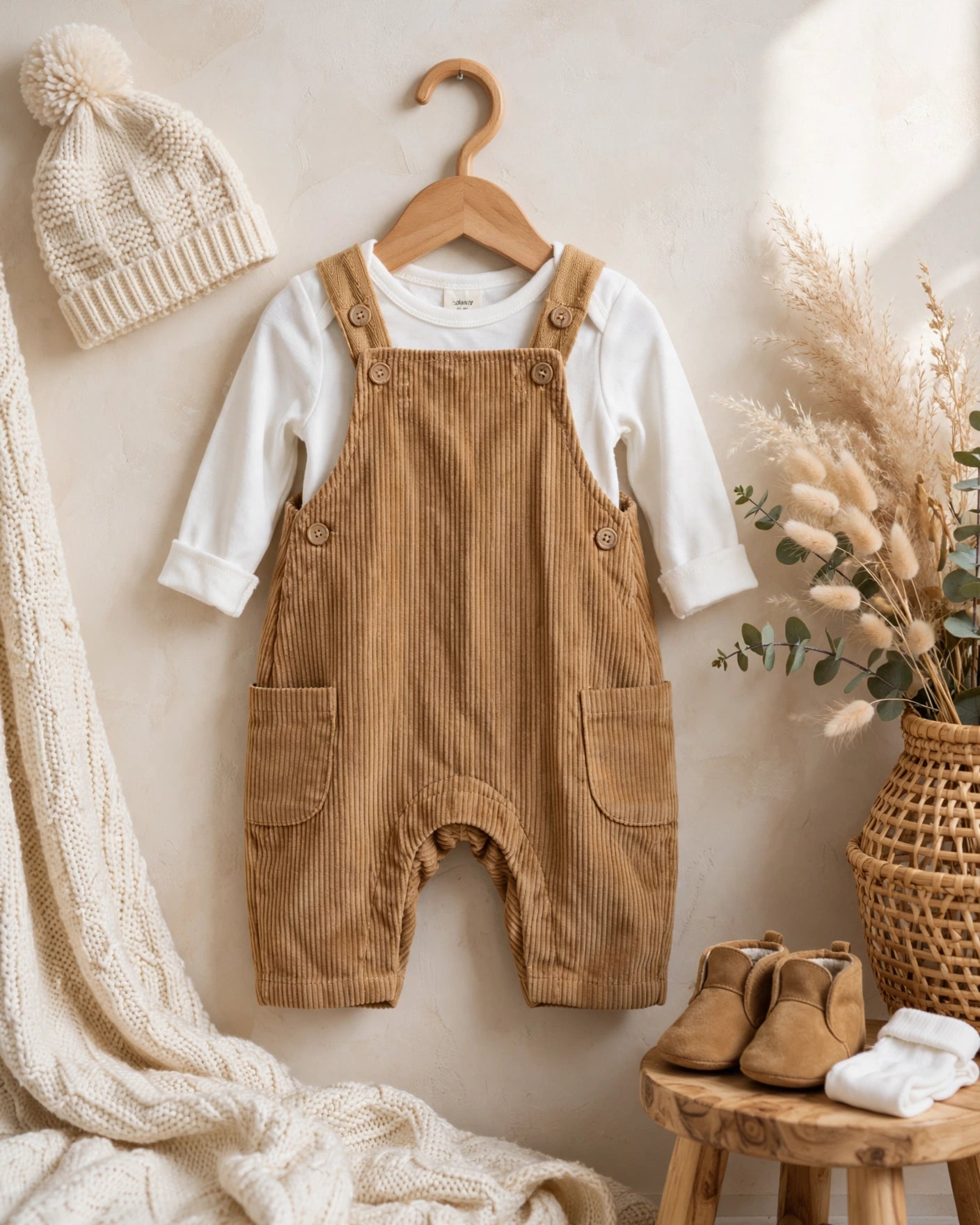 Woolies Babes Camel Corduroy Dungaree Overalls - 0-3 Months