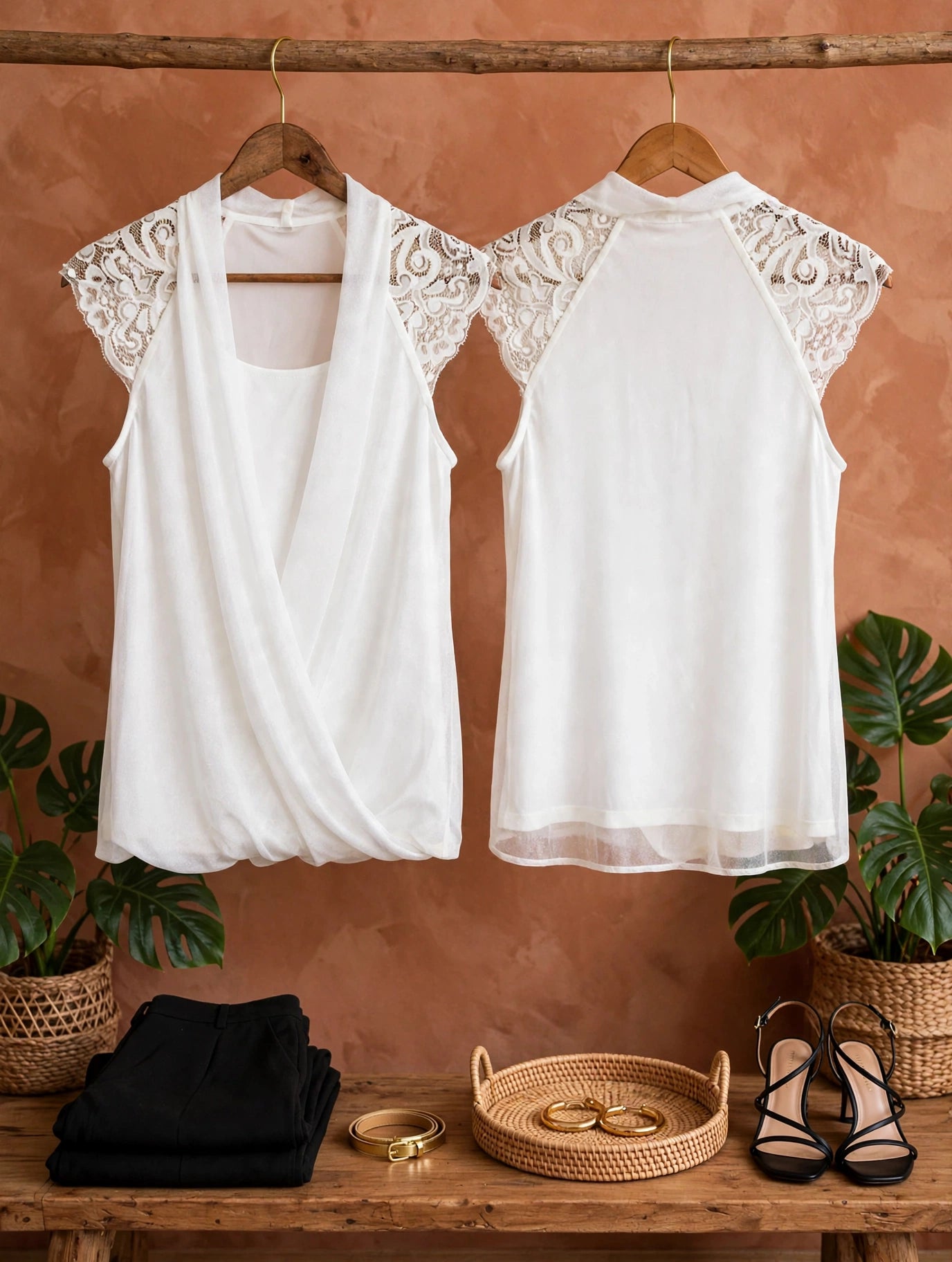 Truworths White Lace Shoulder Wrap Blouse - Size 30