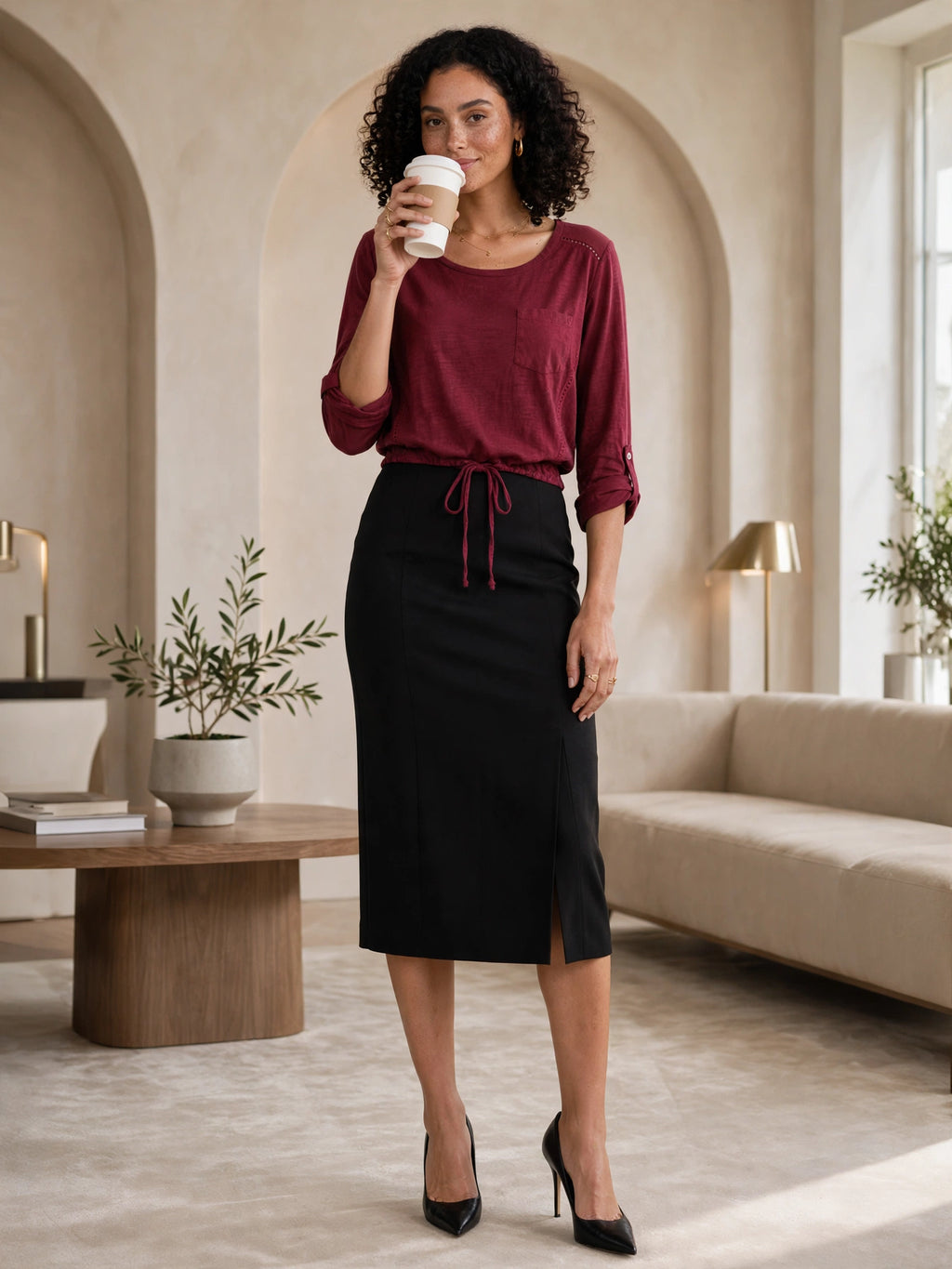 Burgundy Drawstring TRU Blouse - Size 42