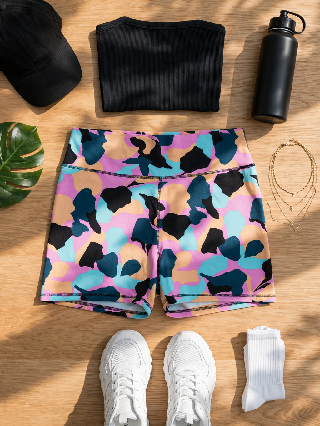 Pastel Camo High-Waist Biker Shorts – Size XL