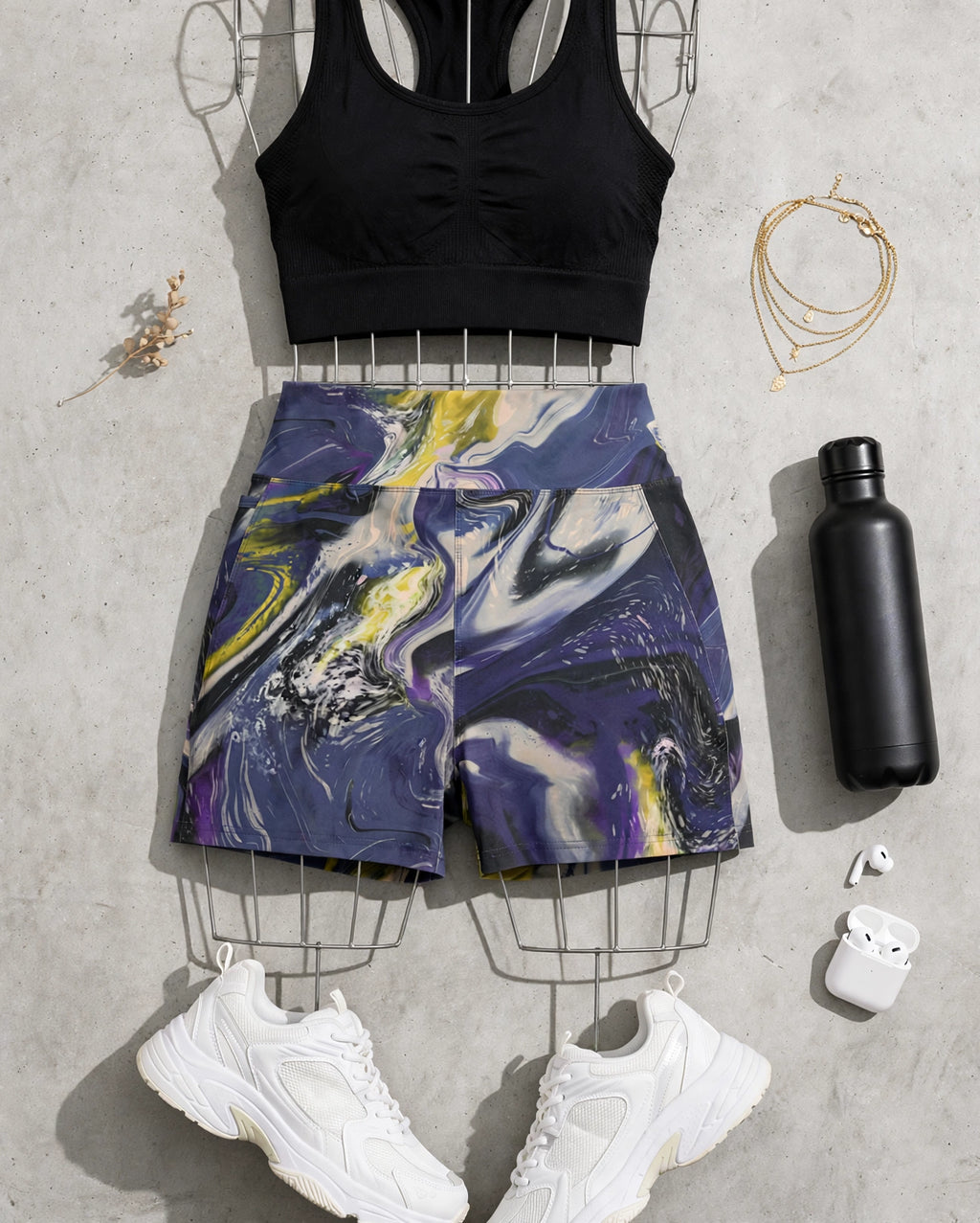 Marble Swirl High-Waisted Biker Shorts - Size XL