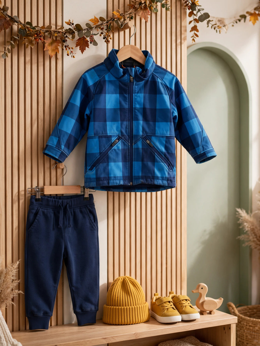 Kids H&M Blue  Buffalo Check Softshell Adventure Jacket - Size 2-3 Years