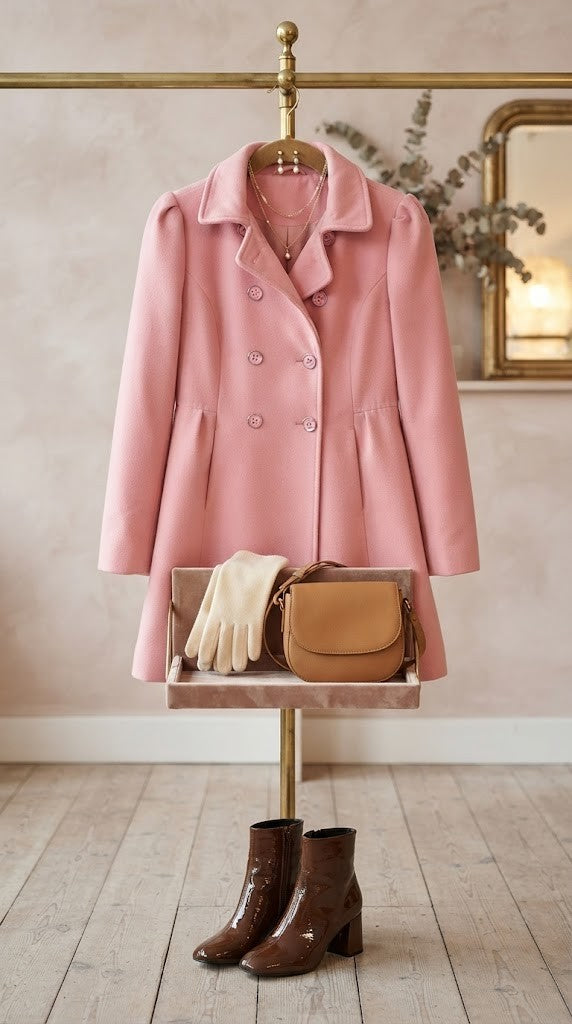 Massumi Dusty Pink Double-Breasted Peplum Coat - Size 40