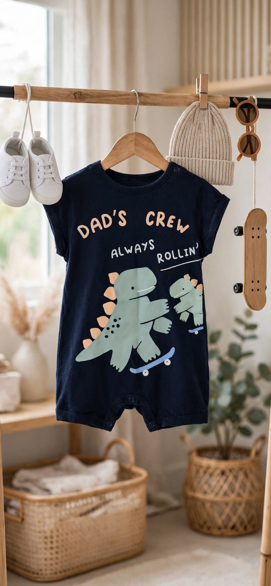 Dad's Crew Always Rollin' Woolies Baby Dinosaur Babygrow - Size 6 to 12 Months