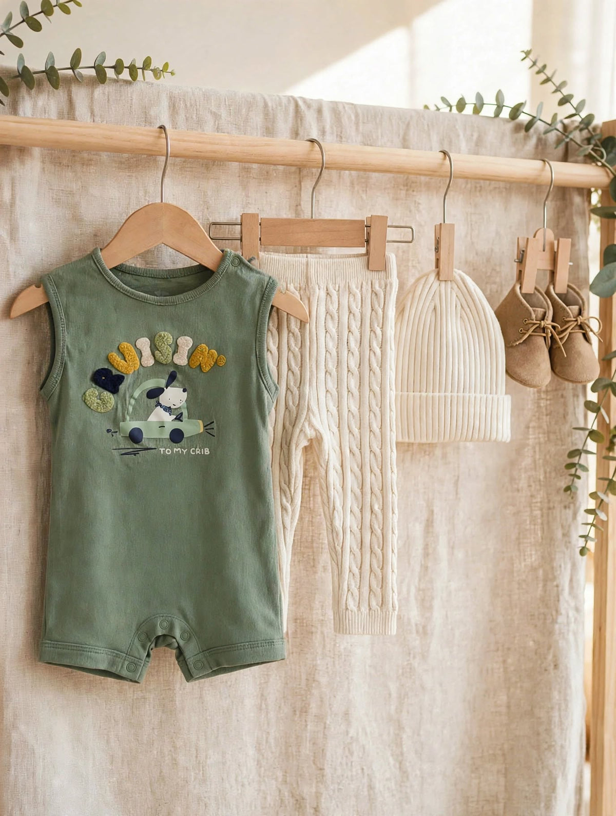 Woolies Babies Sage Green 'Cruisin' To My Crib' Shortie Babygrow - Size 3 to 6 Months