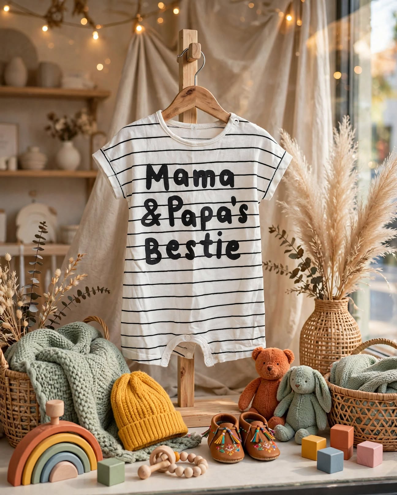 Woolworths Baby "Mama & Papa's Bestie" Black and White Striped Babygrow - Size 6 to 12 Months