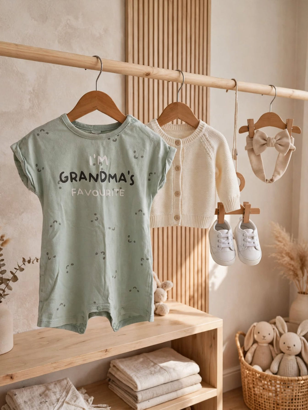 Woolworths Baby "I'm Grandma's Favourite" Sage Smiley Babygrow - Size 6 to 12 Months