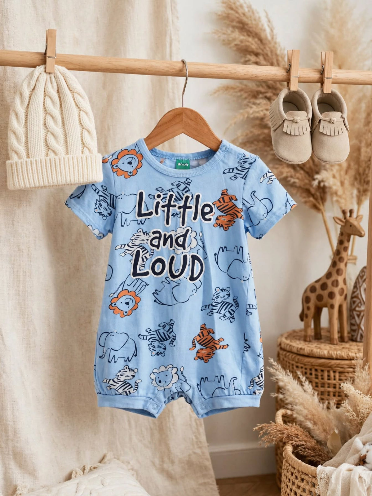 Ackermans Baby Boys Little and Loud Blue Animal Print Babygrow - Size 6 to 12 Months