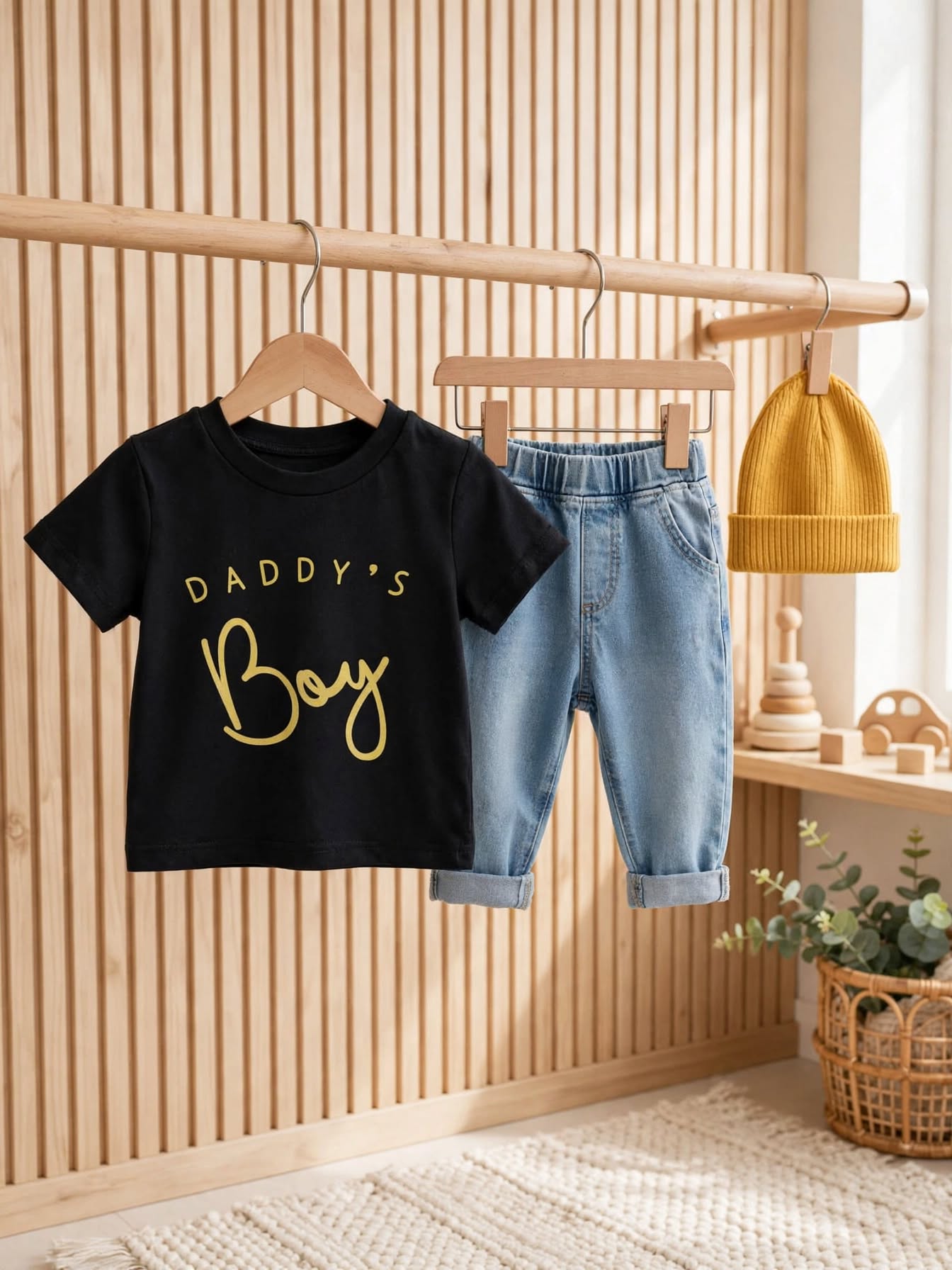 Black with Metallic Gold "DADDY'S Boy" Script Baby T-Shirt - Size 9 to 12 Months