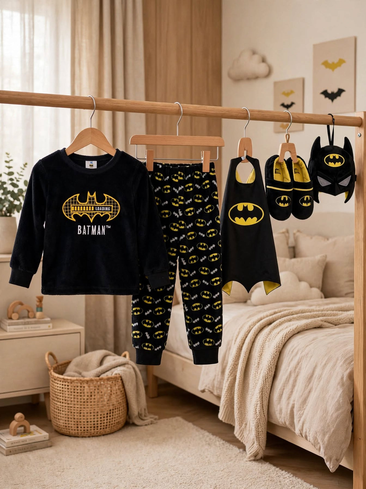DC Batman Black & Yellow "LOADING" Boys Fleece Pajama Set - Size 4 to 5 Years