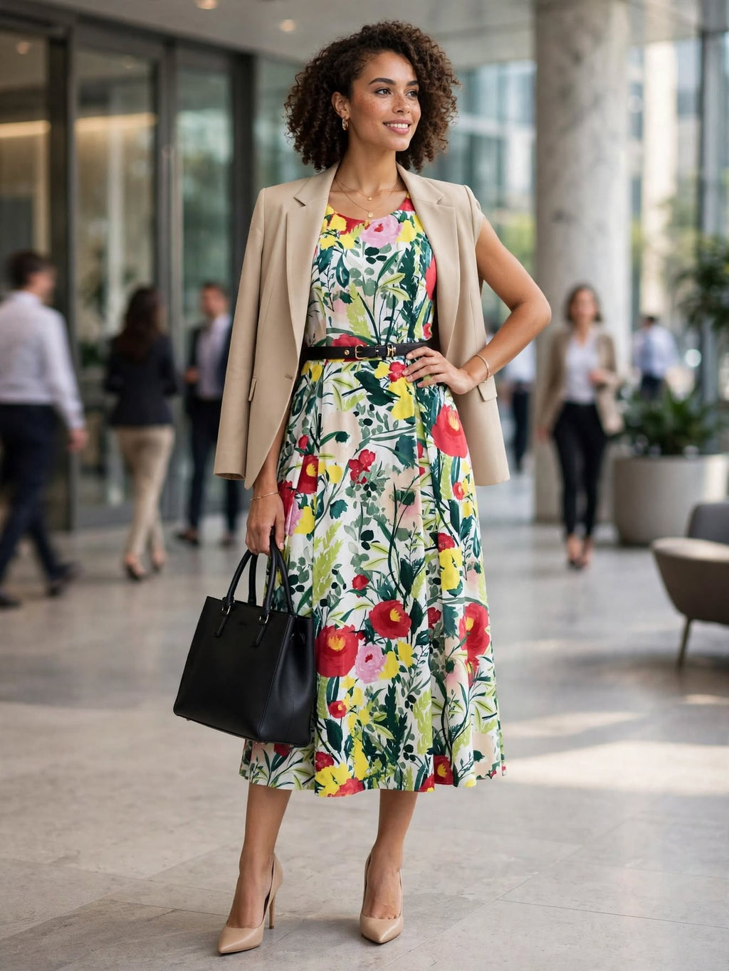 Poetry White Red Yellow Floral Garden Midi Dress - Size 8