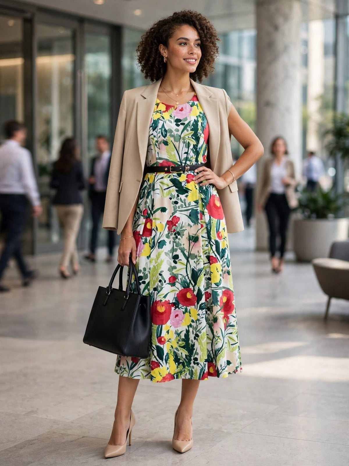 Poetry White Red Yellow Floral Garden Midi Dress - Size 8