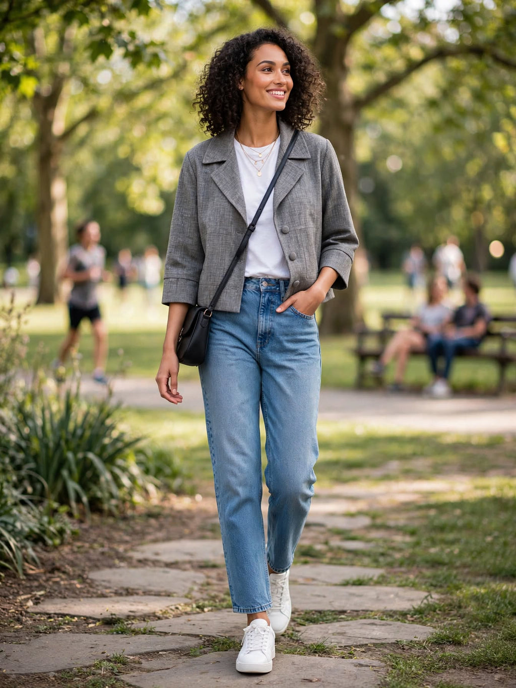 Grey Textured Cropped Blazer Jacket - Size Small