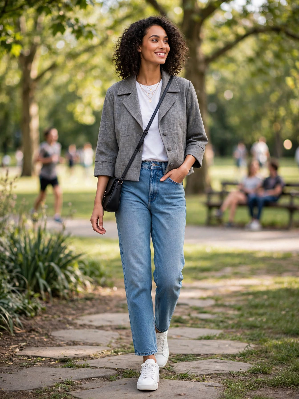 Grey Textured Cropped Blazer Jacket - Size Small