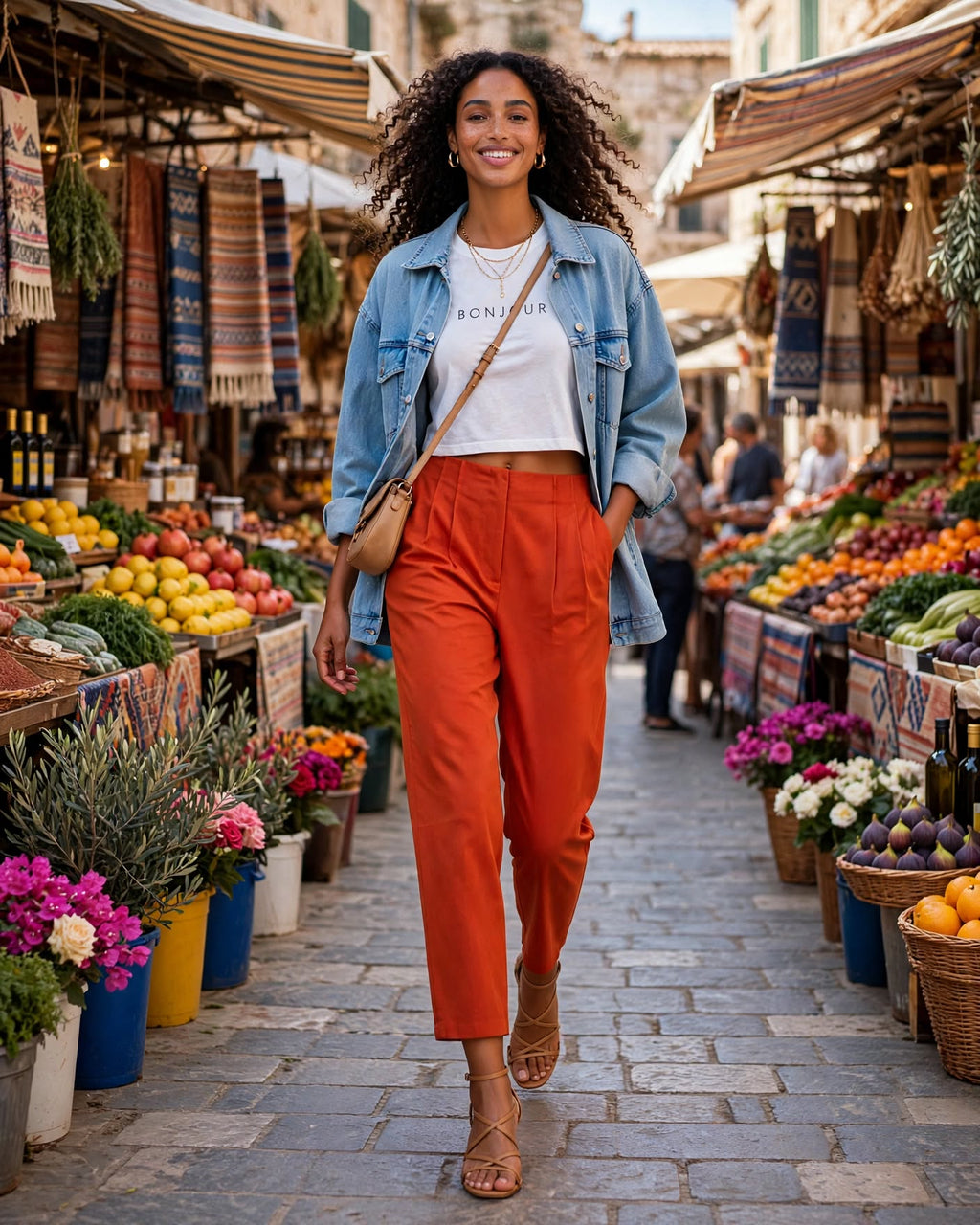 Burnt Orange High-Waisted Pleated Straight-Leg Pants - Size 44