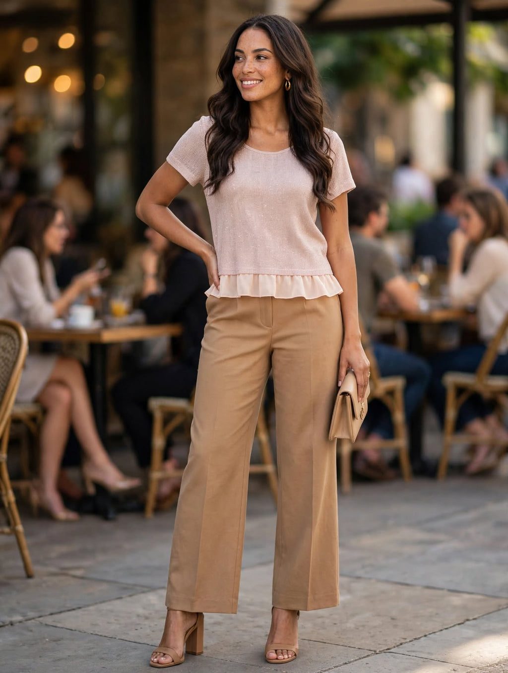 Rage 4 Me Blush Pink Sparkle Knit Top with High-Low Chiffon Ruffle Hem - Size Medium