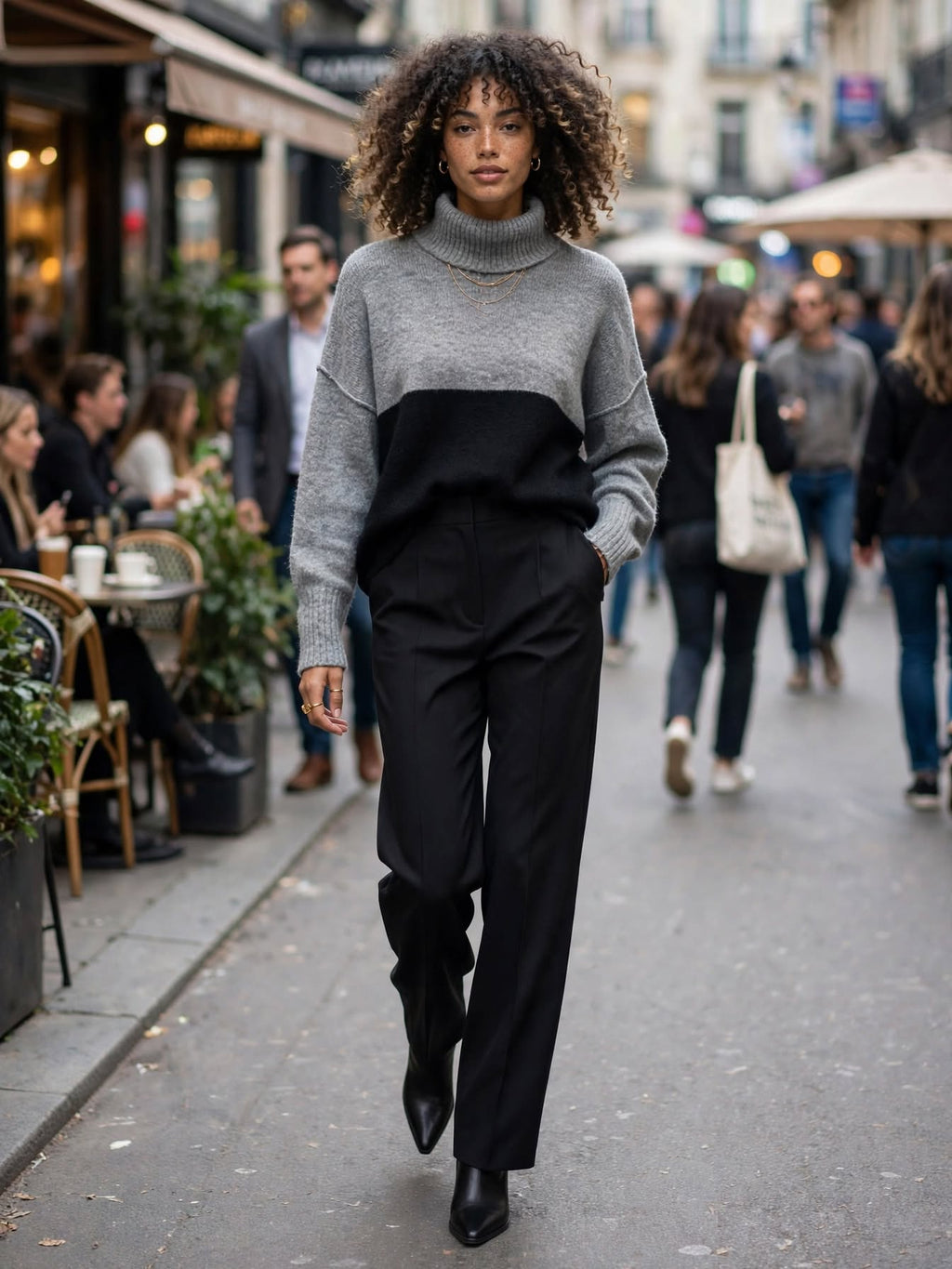 Woolworths Edition Grey & Black Colour-Block Turtleneck Sweater - Size Small