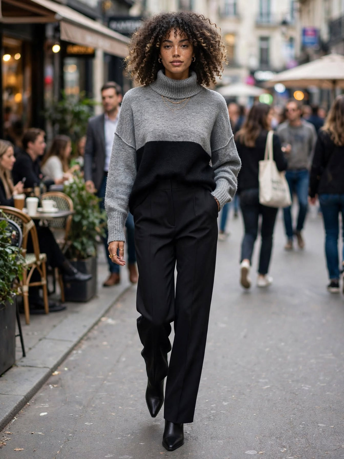 Woolworths Edition Grey & Black Colour-Block Turtleneck Sweater - Size Small