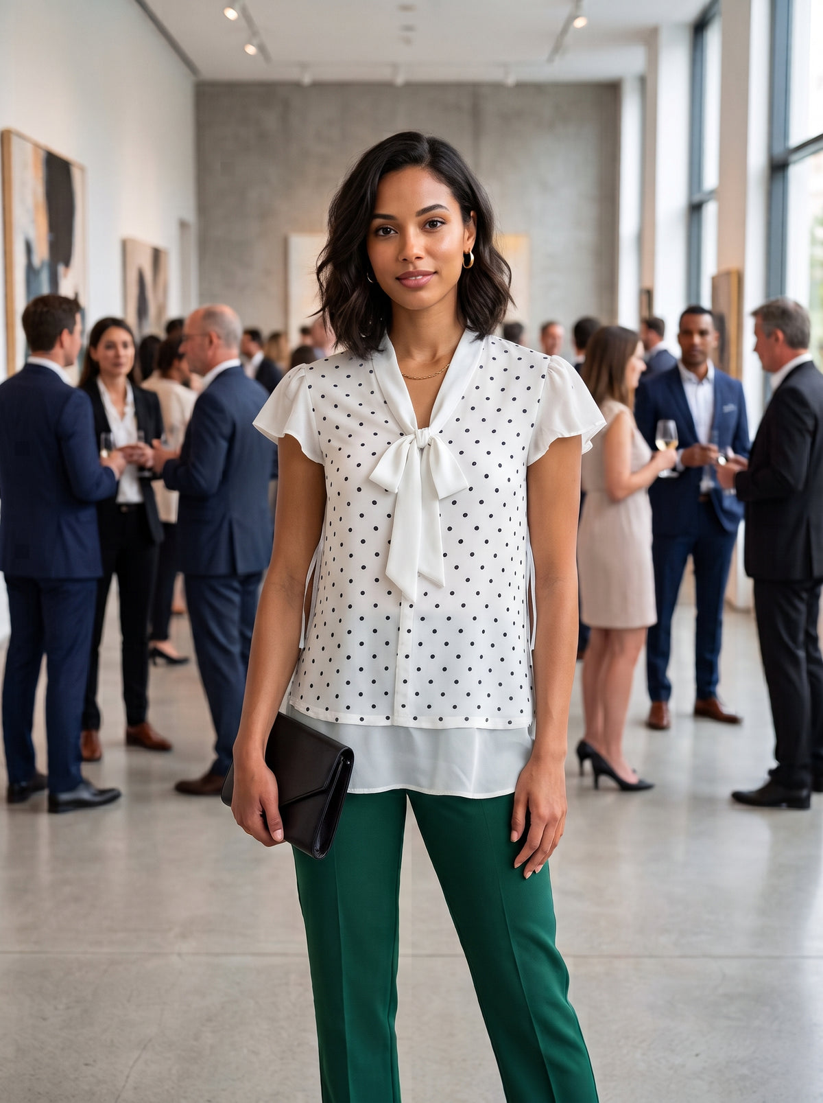 Oakridge Polka Dot Tie-Neck Blouse – Size Large